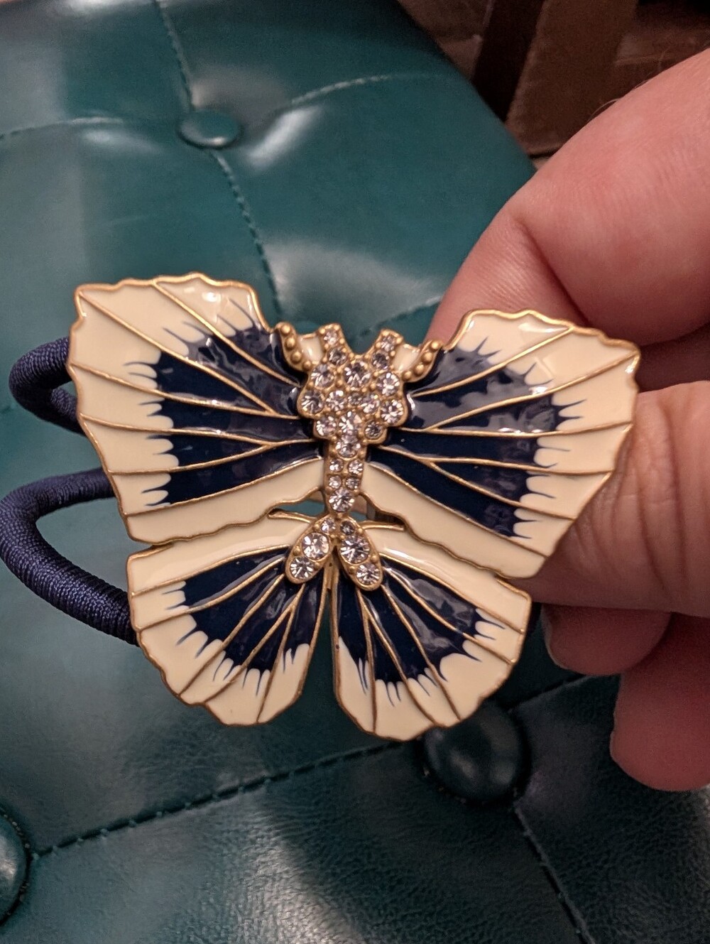 Chloe + Isabel Navy & Cream Butterfly Brooch with Crystal Accents